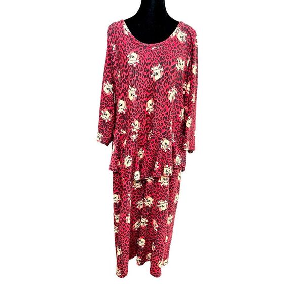 Torrid Red Peplum Ponte Knit SkullS & Leopard Dress Size 5X Halloween Stretch - Picture 4 of 9